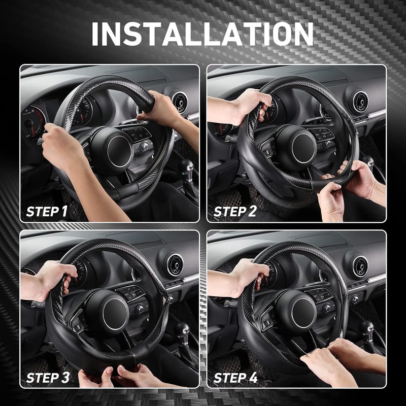 SEG Direct Car Steering Wheel Cover Small-Size for Prius Civic Model 3 Camaro Spark Rogue Mini Smart Audi with 14"-14 1/4" Outer Diameter Leather with Carbon Fiber Pattern Black - Image 5