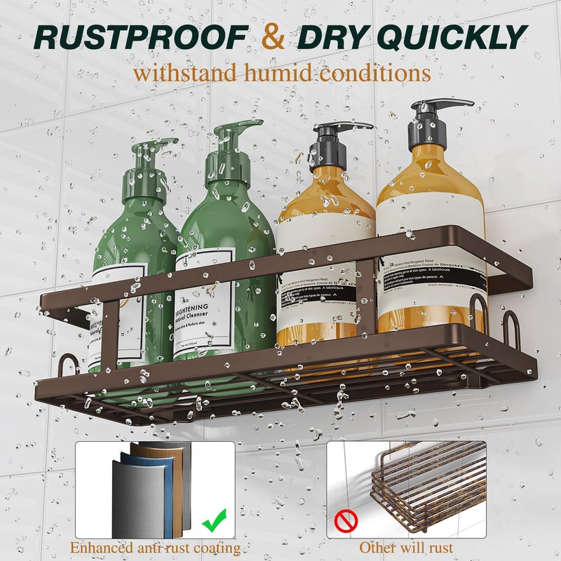 Youvip Adhesive Shower Caddy,Shower Shelves with Soap Holder and 12 Hooks,Rustproof No Drilling Bathroom Organizer and Storage,Bronze,3 Pack - Image 2
