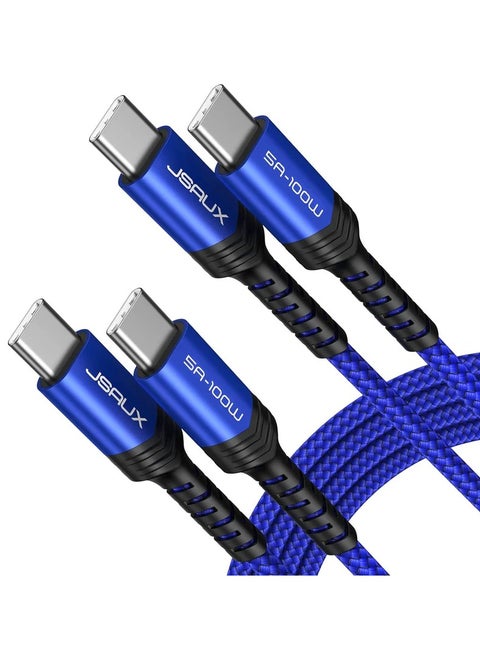 JSAUX USB C to USB C Cable 100W/5A [1-Pack ], QC 4.0/USB PD Type-C Fast Charging Cord Compatible with MacBook Pro/Air M2, iPad Pro 12.9/iPad Air/Mini 6 Samsung Galaxy S23 S22 Switch Blue (2M)