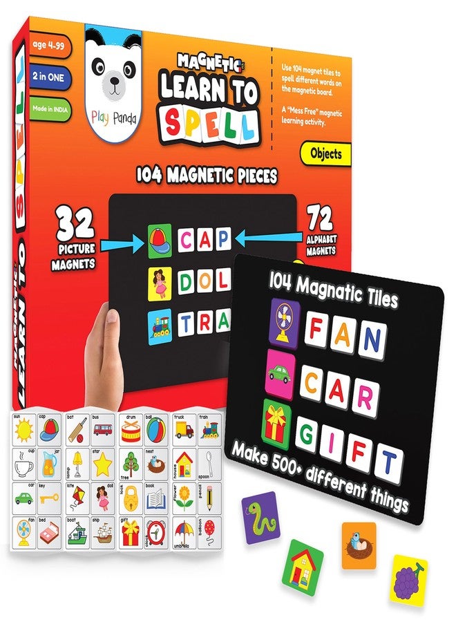 Play Panda Magnetic Learn to Spell : Objects with 32 Picture Magnets, 72 Letter Magnets, Magnetic Board and Spelling Guide - Image 3