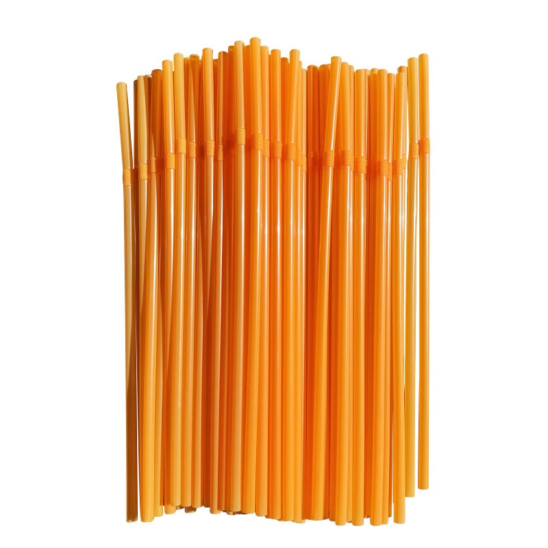 YAOSHENG 200pcs Orange Straw 826 x 02Solid Colors Flexible Drinking Straws Plastic Disposable Bendy Straws Orange