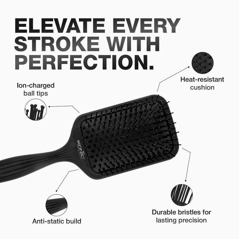 IKONIC Professional Pro Paddle Hair Brush, Detangling Hair, Anti Static Brush, Ionic Technology, Ideal for Men & Women, Salon/Personal Grooming, Straightening, Smoothening, Heat Resistant - Black - Image 2