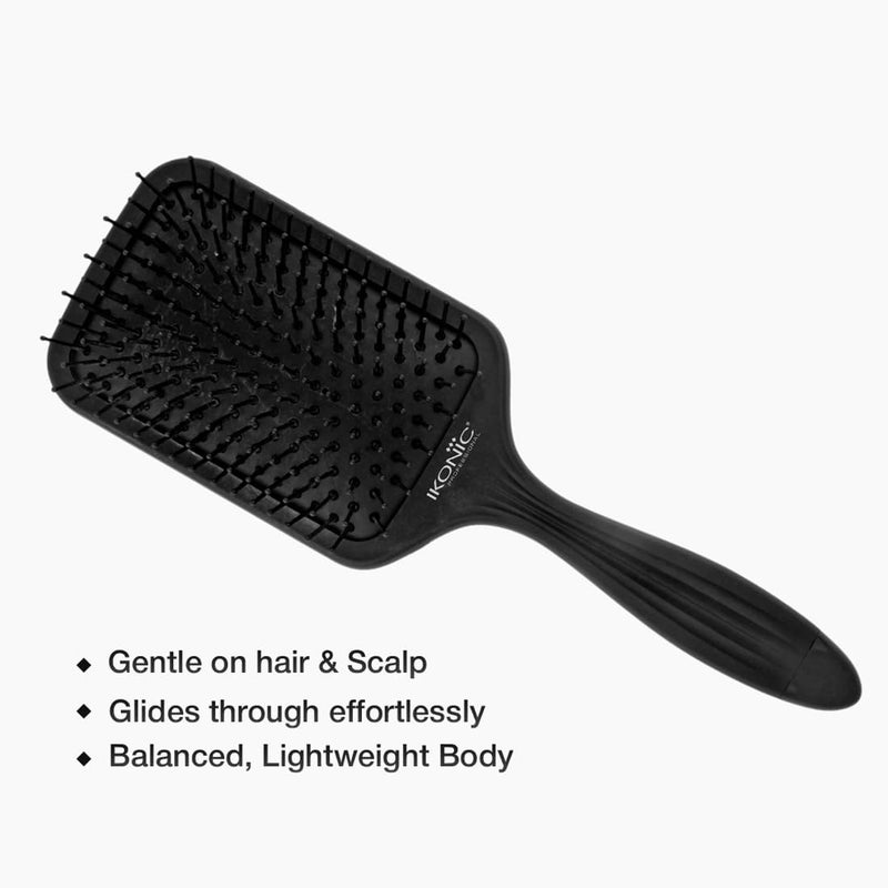 IKONIC Professional Pro Paddle Hair Brush, Detangling Hair, Anti Static Brush, Ionic Technology, Ideal for Men & Women, Salon/Personal Grooming, Straightening, Smoothening, Heat Resistant - Black - Image 3