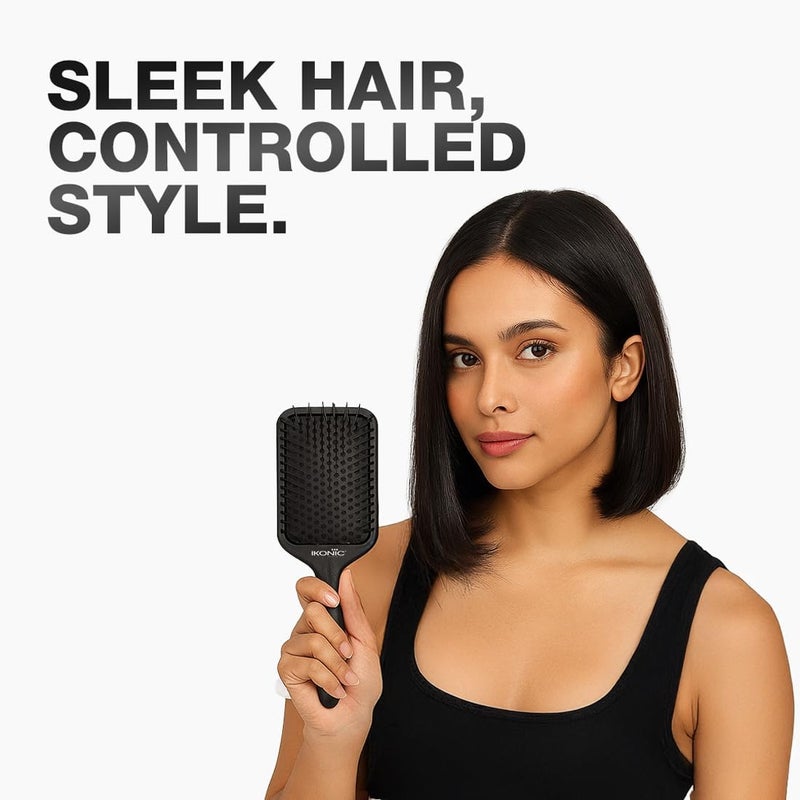 IKONIC Professional Pro Paddle Hair Brush, Detangling Hair, Anti Static Brush, Ionic Technology, Ideal for Men & Women, Salon/Personal Grooming, Straightening, Smoothening, Heat Resistant - Black - Image 5