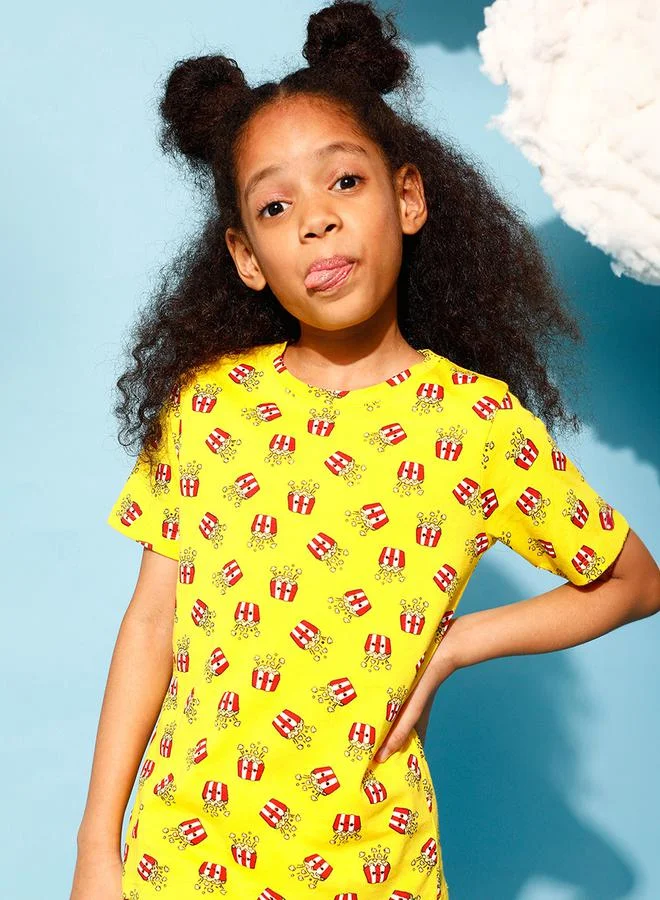 Clovia Cubs Popcorn Graphic Print T-Shirt & Shorts Set by Styli