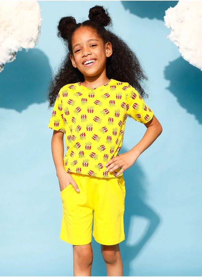 Clovia Cubs Popcorn Graphic Print T-Shirt & Shorts Set by Styli