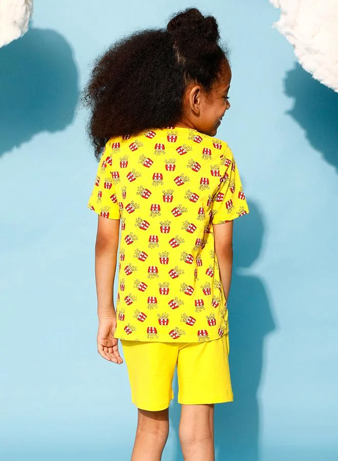 Clovia Cubs Popcorn Graphic Print T-Shirt & Shorts Set by Styli