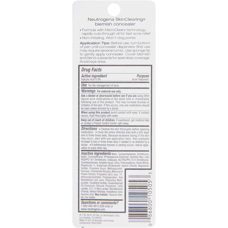 Neutrogena SkinClearing Blemish Concealer Face Makeup with Salicylic Acid Acne Medicine, Non-Comedogenic and Oil-Free Concealer Helps Cover, Treat & Prevent Breakouts, Fair 05,.05 oz - Image 3