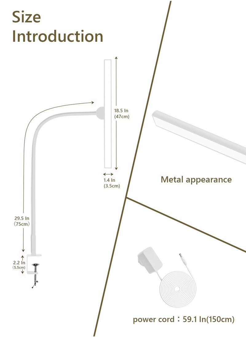 LOOPITYS - Desk Lamp with Clamp,3 Color Modes,Flexible Gooseneck Clamp Light, EyeCaring 18W Touch +Remote Control Color Brightness,Timer for Office,Study,2180 LUX Energy Conservation (WHITE) - Image 1