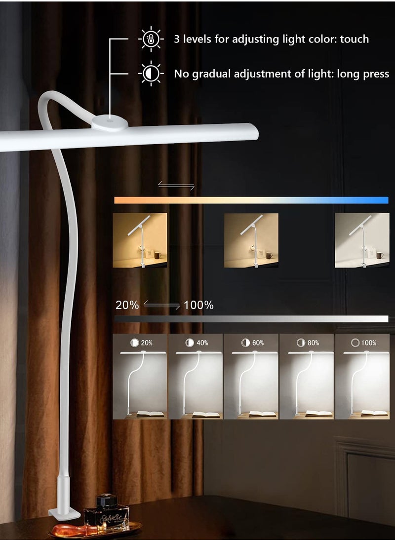 LOOPITYS - Desk Lamp with Clamp,3 Color Modes,Flexible Gooseneck Clamp Light, EyeCaring 18W Touch +Remote Control Color Brightness,Timer for Office,Study,2180 LUX Energy Conservation (WHITE) - Image 1
