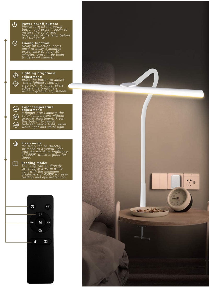 LOOPITYS - Desk Lamp with Clamp,3 Color Modes,Flexible Gooseneck Clamp Light, EyeCaring 18W Touch +Remote Control Color Brightness,Timer for Office,Study,2180 LUX Energy Conservation (WHITE) - Image 1