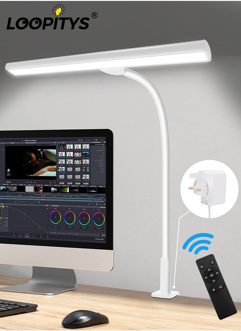 LOOPITYS - Desk Lamp with Clamp,3 Color Modes,Flexible Gooseneck Clamp Light, EyeCaring 18W Touch +Remote Control Color Brightness,Timer for Office,Study,2180 LUX Energy Conservation (WHITE) - Image 1