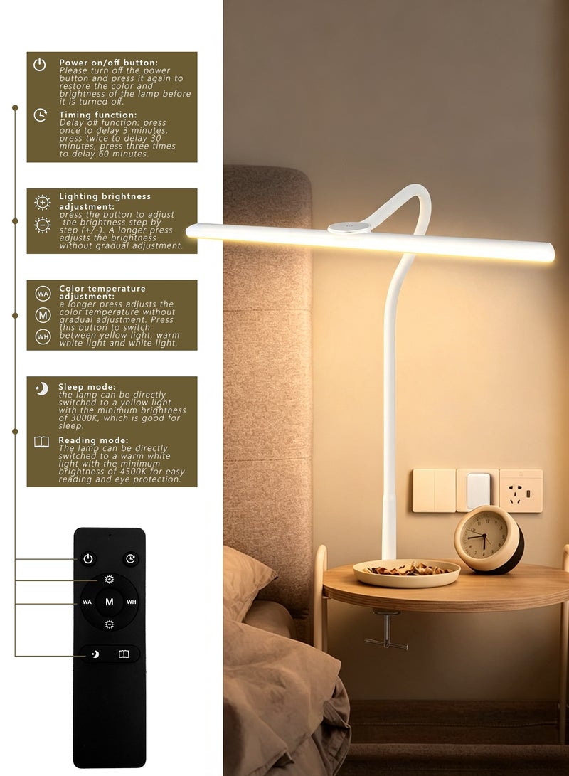 LOOPITYS Clip On LED Desk Lamp with Remote Control, 47cm Long Light Panel, Flexible Gooseneck Arm, 3 Color Modes & Dimmable Brightness, Eye Caring Table Light for Study, Office, Computer Work - Image 2