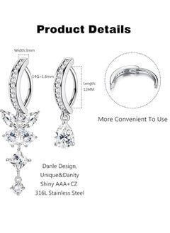 Chillspace 5 Pcs 14G Stainless Steel Belly Button Ring for Women 316L Surgical Steel Butterfly Snake Evil Eye Heart CZ Opal Dangle Belly Button Rings Simple Reverse Navel Rings Body Belly Piercing Jewelry  - Image 2