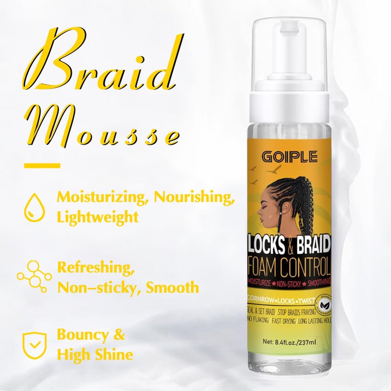 Goiple Braid and Loc Mousse for Hair Braiding, Twists, Braids and Locs - No Flake, Extra Hold, High Shine, Moisturizing, Frizz Control, Lightweight, Easy Application, with Leopard Silky Du-rag - Image 3