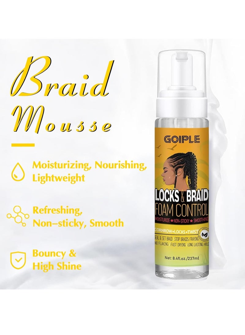 Goiple - Braid and Loc Mousse for Hair Braiding, Twists, Braids and Locs - No Flake, Extra Hold, High Shine, Moisturizing, Frizz Control, Lightweight, Easy Application, with Leopard Silky Du-rag - Image 1