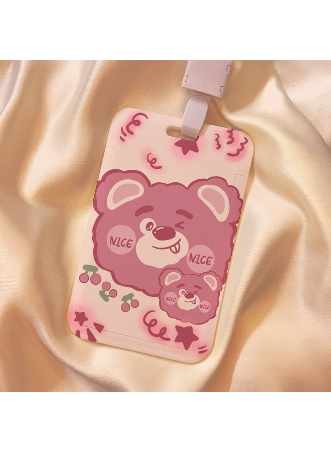 NIBEMINENT 1 - Piece Strawberry bear Kpop Photo Card Holder Pendant Key Chain ID Badge Holder ID Card Holder Photo Card Protector for School ID Office ID Access Card for Women Girls - Image 1