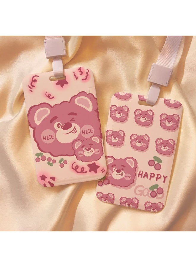 NIBEMINENT 1 - Piece Strawberry bear Kpop Photo Card Holder Pendant Key Chain ID Badge Holder ID Card Holder Photo Card Protector for School ID Office ID Access Card for Women Girls - Image 3