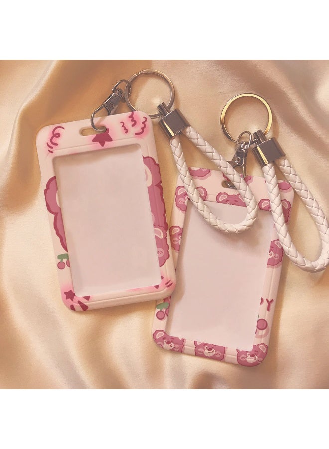 NIBEMINENT 1 - Piece Strawberry bear Kpop Photo Card Holder Pendant Key Chain ID Badge Holder ID Card Holder Photo Card Protector for School ID Office ID Access Card for Women Girls - Image 2