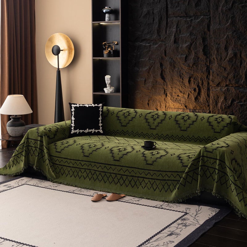 VC Life VClife Bohemian Green Couch Cover for Dog, Non Slip Sectional Sofa Covers Furniture Protector Washable Tribal Pattern Couch Covers for 2 Cushion Couch Sofa, Soft Pet Sofa Slip Cover, Green, 71"X118" - Image 2