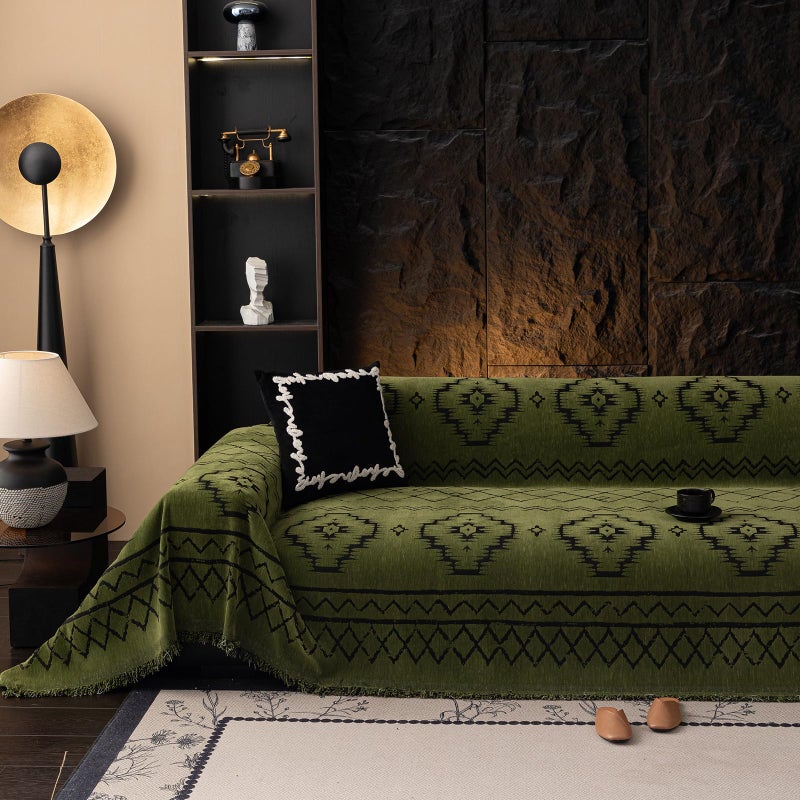 VC Life VClife Bohemian Green Couch Cover for Dog, Non Slip Sectional Sofa Covers Furniture Protector Washable Tribal Pattern Couch Covers for 2 Cushion Couch Sofa, Soft Pet Sofa Slip Cover, Green, 71"X118" - Image 1