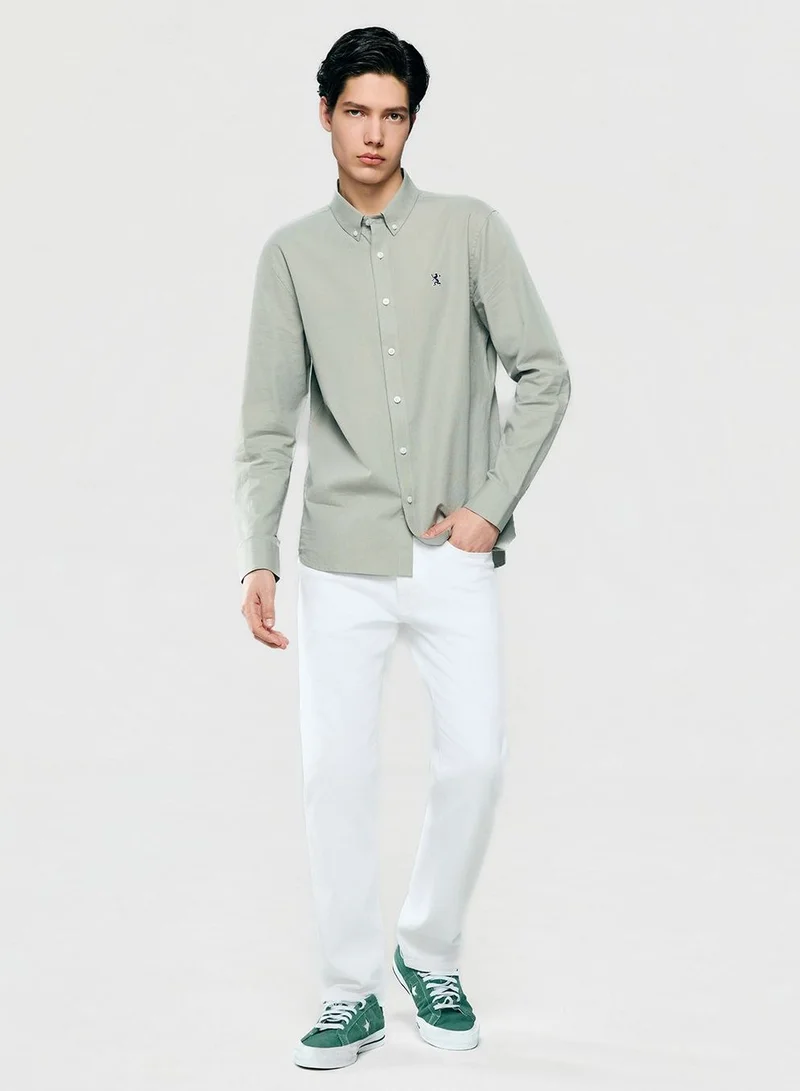 Giordano Men’s Cotton Slim Oxford Shirt with Embroidery