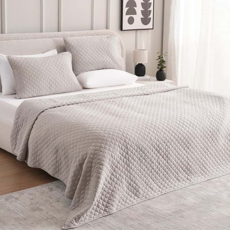 Pan Home طقم أغطية سرير من 3 قطع من Vintage Diamond مقاس 220×240 سم - رمادي فاتح - Image 2