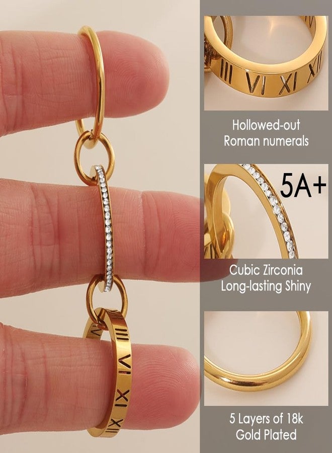 JINHUI 18k Gold Plated Rings Interlocked Stackable Rings for Women,Non Tarnish Statement Ring Set With Dainty Cubic Zirconia Stainless Steel Multi Ring Stack Charms Ring Fashion Jewelry for Women (Roman, Gold, 7) - Image 4