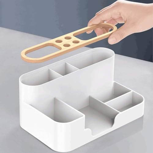 INKULTURE Office Desk Organiser, Pen Holder, Multifunctional Storage Organizer With 6 Sorting Compartments for Pens, Mobile Phone, Sticky Notes, Business Card, Remote Control | White | Pack of 01 - Image 2