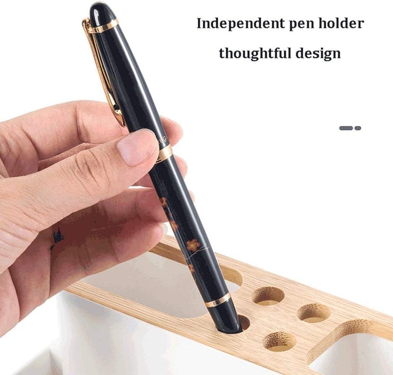 INKULTURE Office Desk Organiser, Pen Holder, Multifunctional Storage Organizer With 6 Sorting Compartments for Pens, Mobile Phone, Sticky Notes, Business Card, Remote Control | White | Pack of 01 - Image 3