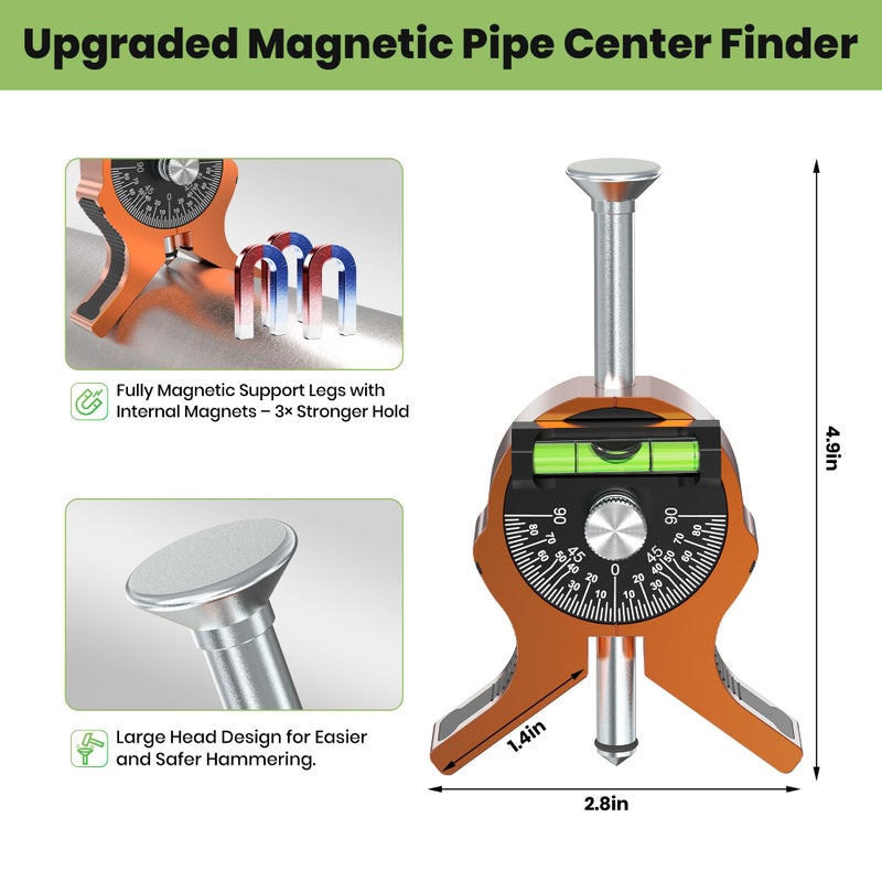 Nuvium Upgraded Pipe Center Finder, Y-Shape Base with Fully Embedded Magnets, Dial Bubble Protractor â€“ No Tools,Pipe Marking Tool for 0.4" and Above, Pipefitter Tool for Accurate Center Marking - Image 2