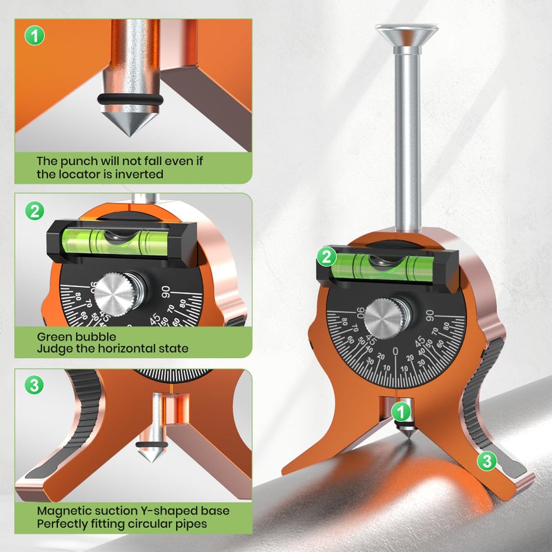 Nuvium Upgraded Pipe Center Finder, Y-Shape Base with Fully Embedded Magnets, Dial Bubble Protractor â€“ No Tools,Pipe Marking Tool for 0.4" and Above, Pipefitter Tool for Accurate Center Marking - Image 4