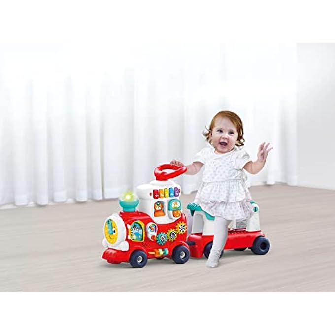 4IN1 PUSH WALKER & RIDE-ON LEARNING TRAIN, INTERACTIVE TOY W/MUSIC, LIGHTS & SOUNDS, CONVERTIBLE PUSH WALKER, PULL-ALONG WAGON, LEARNING ACTIVITY, MOTOR SKILLS & IMAGINATION FOR KIDS 12M+ - Image 4