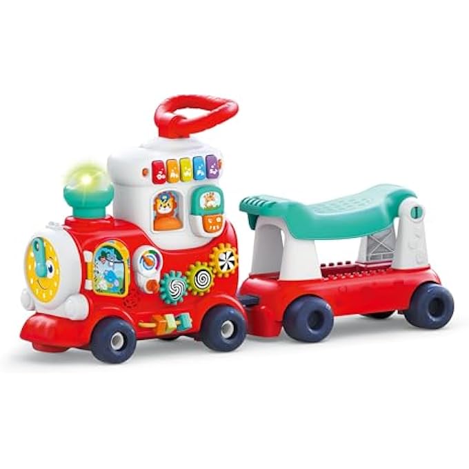 4IN1 PUSH WALKER & RIDE-ON LEARNING TRAIN, INTERACTIVE TOY W/MUSIC, LIGHTS & SOUNDS, CONVERTIBLE PUSH WALKER, PULL-ALONG WAGON, LEARNING ACTIVITY, MOTOR SKILLS & IMAGINATION FOR KIDS 12M+ - Image 1