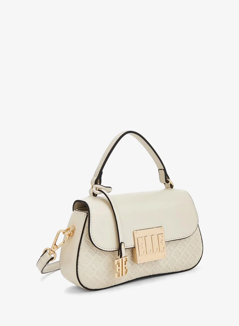 Elle IVORY Monogram Embossed Satchel Bag With Detachable Strap for Women | Best Price UAE