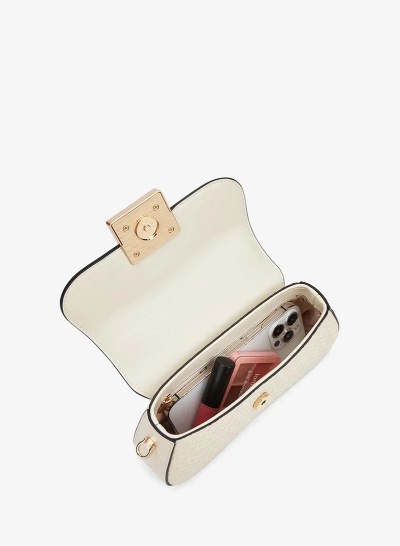 Elle IVORY Monogram Embossed Satchel Bag With Detachable Strap for Women | Best Price UAE
