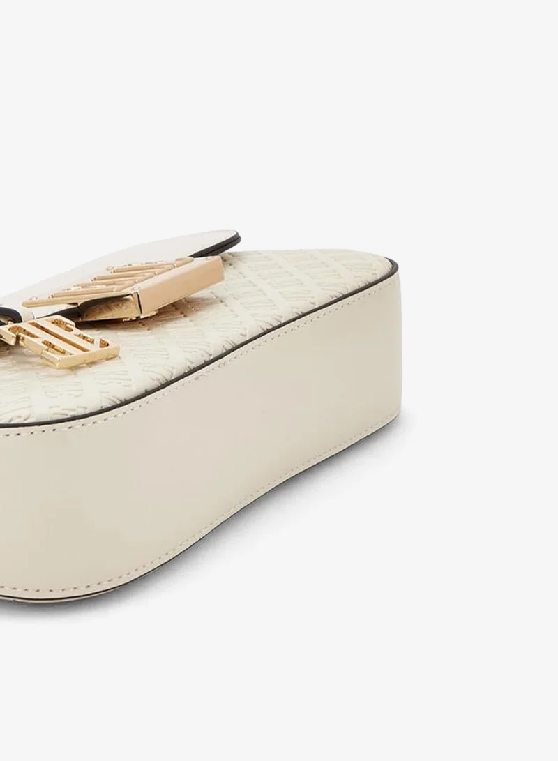 Elle IVORY Monogram Embossed Satchel Bag With Detachable Strap for Women | Best Price UAE