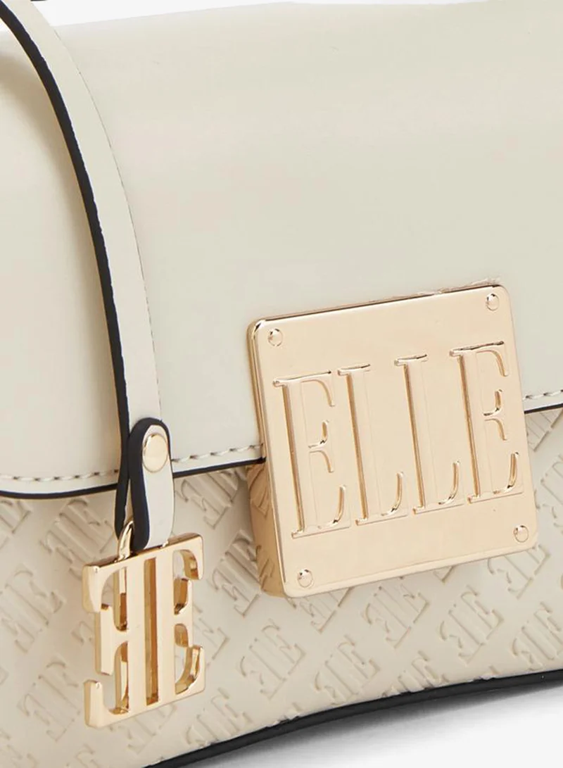 Elle IVORY Monogram Embossed Satchel Bag With Detachable Strap for Women | Best Price UAE