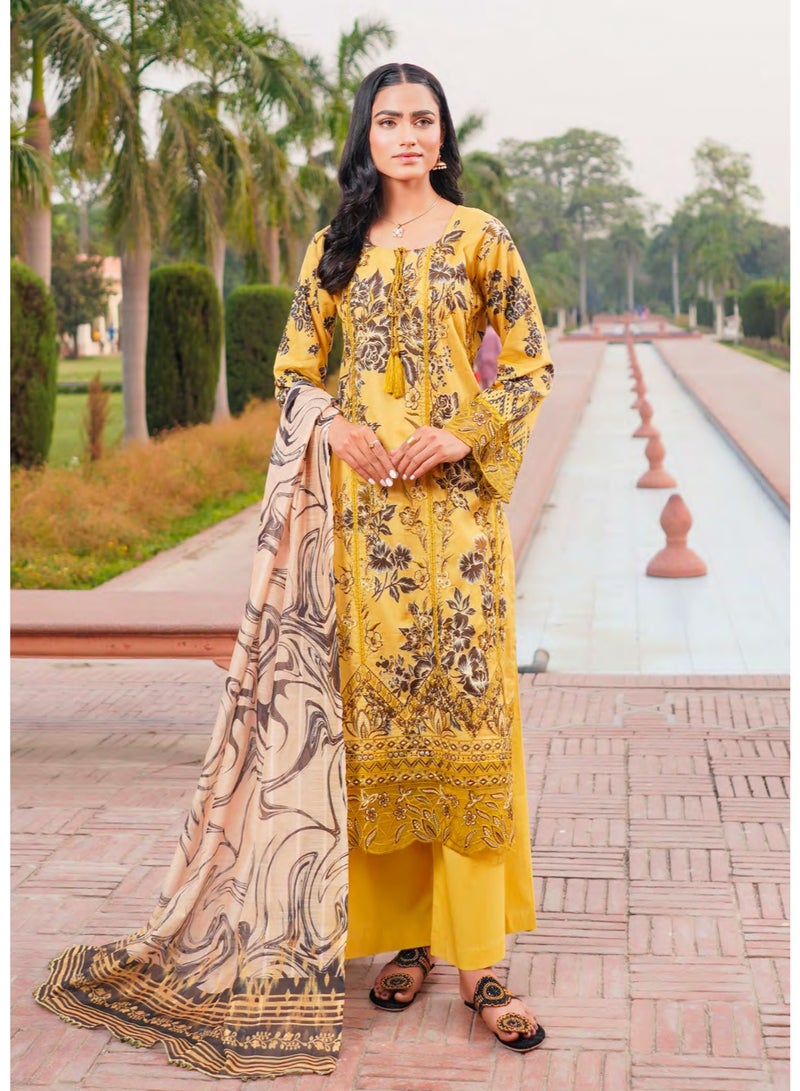 zaha dxb Mustard Embroidered Salwar Kameez Set | Cotton Ethnic Wear for Women - Image 3