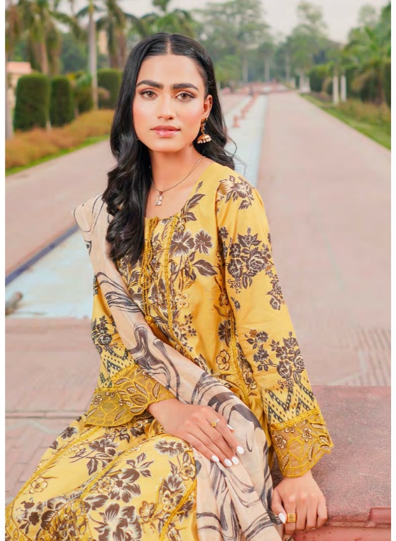 zaha dxb Mustard Embroidered Salwar Kameez Set | Cotton Ethnic Wear for Women - Image 2
