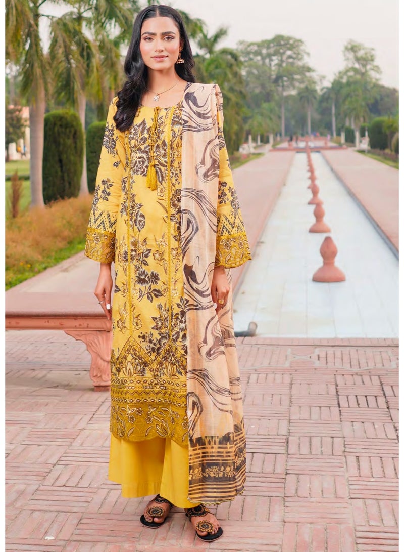 zaha dxb Mustard Embroidered Salwar Kameez Set | Cotton Ethnic Wear for Women - Image 1