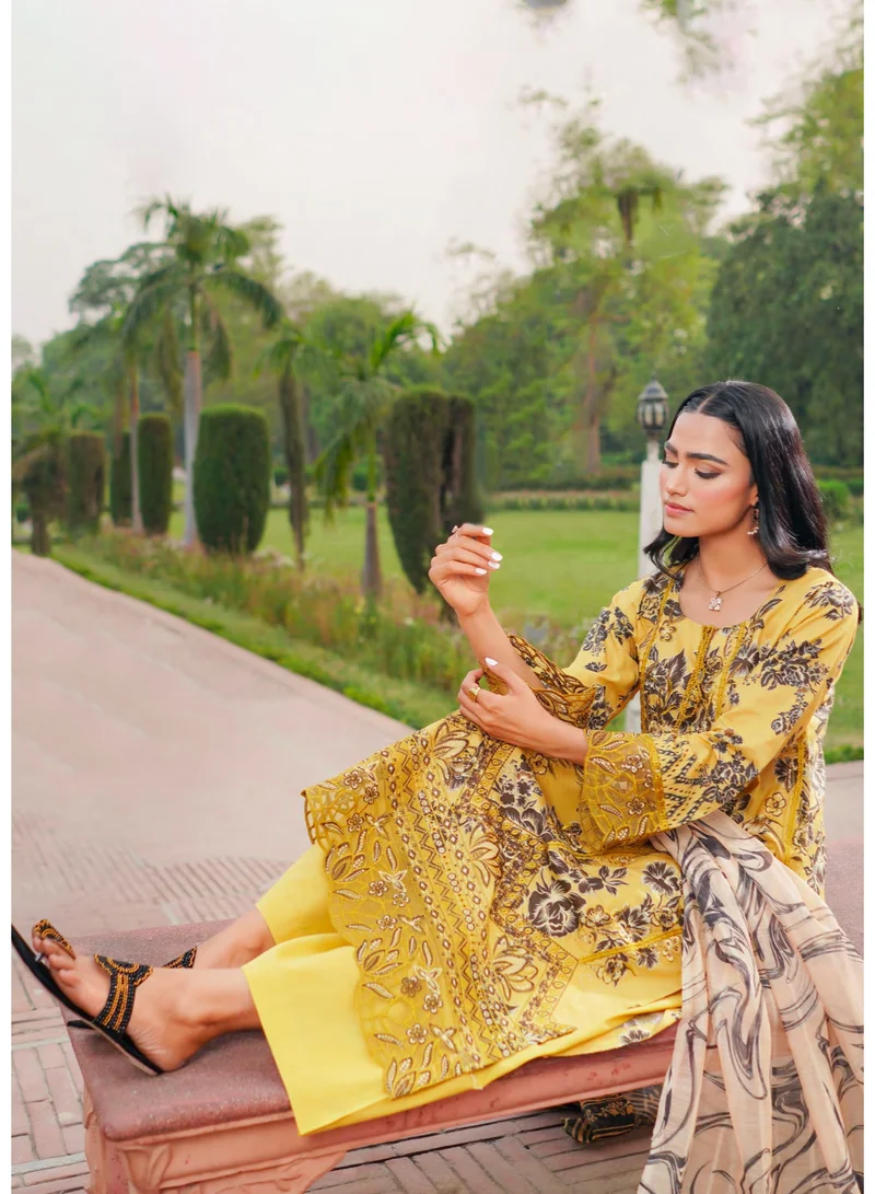Zaha Dxb  Mustard Embroidered Salwar Kameez Set | Cotton Ethnic Wear for Women for Women | Best Price UAE