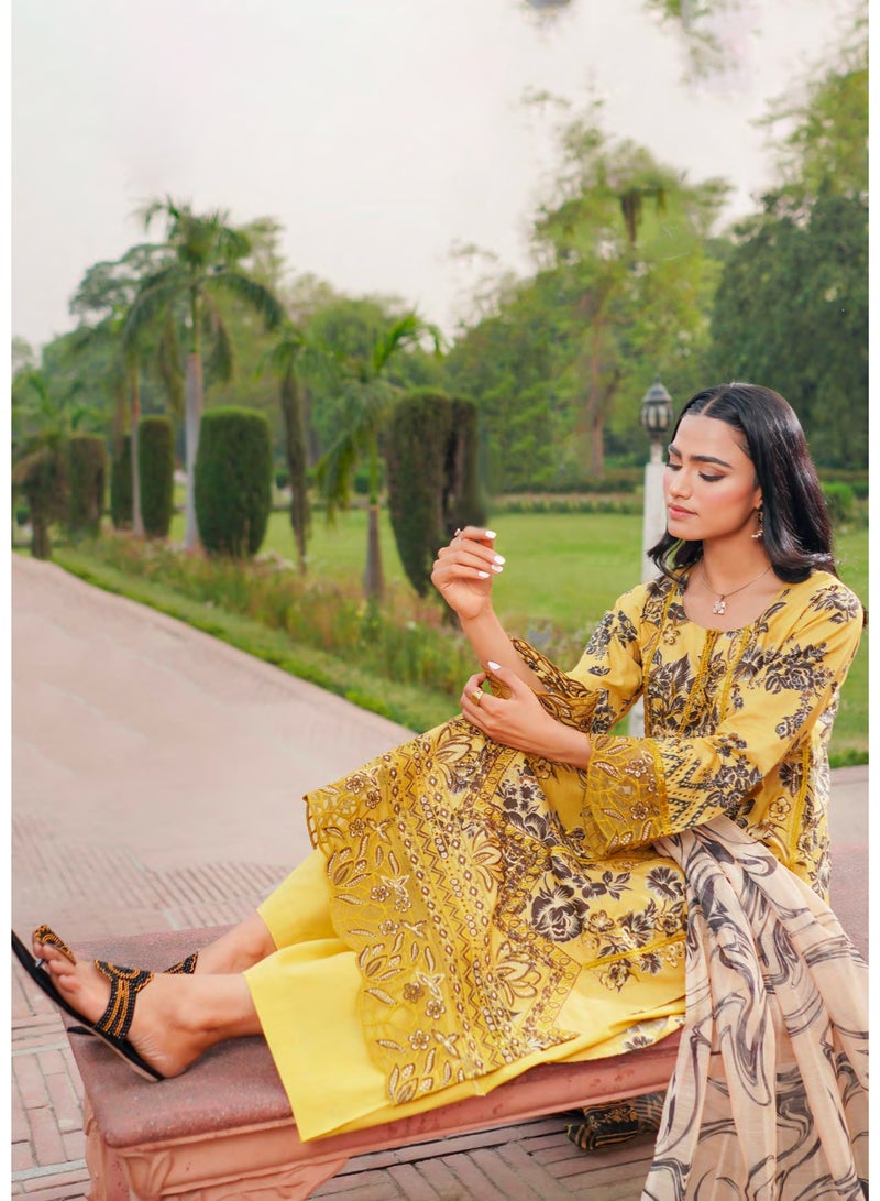 zaha dxb Mustard Embroidered Salwar Kameez Set | Cotton Ethnic Wear for Women - Image 5