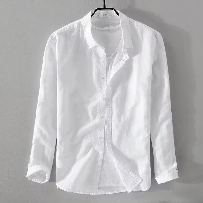 Linen Shirt Men'S Long Sleeve Shirt Casual Lapel Solid Color Loose Breathable Cotton Linen Shirt Men'S - Image 3