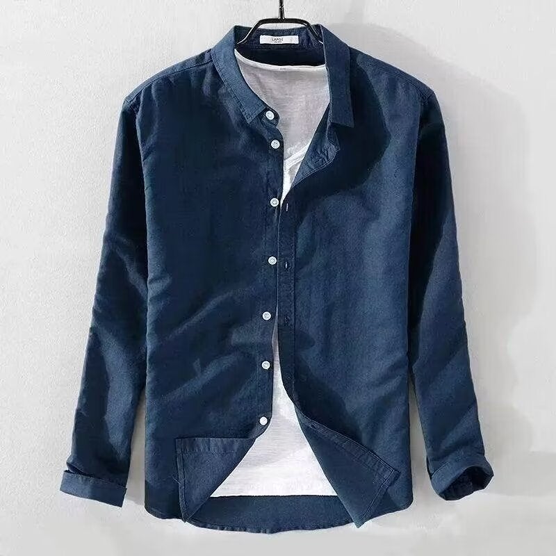 Linen Shirt Men'S Long Sleeve Shirt Casual Lapel Solid Color Loose Breathable Cotton Linen Shirt Men'S - Image 5