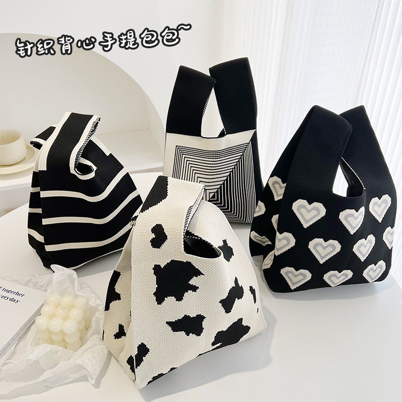 Vest Bag Vest Bag Casual Knitted Handbag Handbag Chessboard Color Contrast Korean Light Luxury Handbag - Image 2