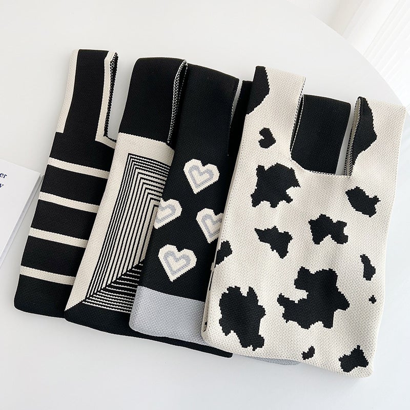 Vest Bag Vest Bag Casual Knitted Handbag Handbag Chessboard Color Contrast Korean Light Luxury Handbag - Image 5