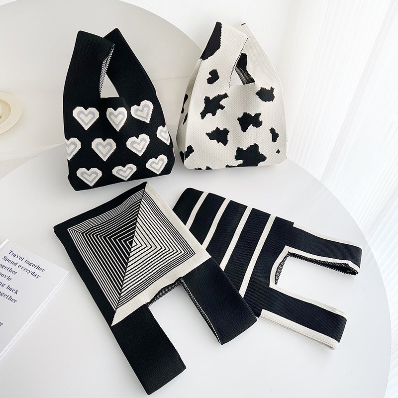 Vest Bag Vest Bag Casual Knitted Handbag Handbag Chessboard Color Contrast Korean Light Luxury Handbag - Image 3
