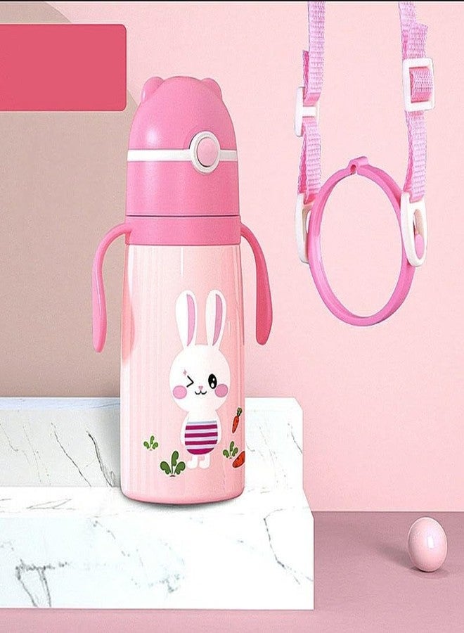 Nabhya Goofy 380 ML Vacuum Thermo Seal Insulated Double Wall Steel Body Baby Sipper with One Touch Opening & Silicon Straw,Long Retention of Temperature of Hot & Cold Liquids (Pink) - Image 1