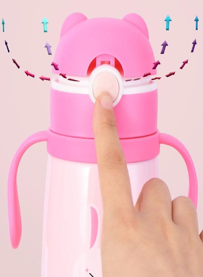 Nabhya Goofy 380 ML Vacuum Thermo Seal Insulated Double Wall Steel Body Baby Sipper with One Touch Opening & Silicon Straw,Long Retention of Temperature of Hot & Cold Liquids (Pink) - Image 3